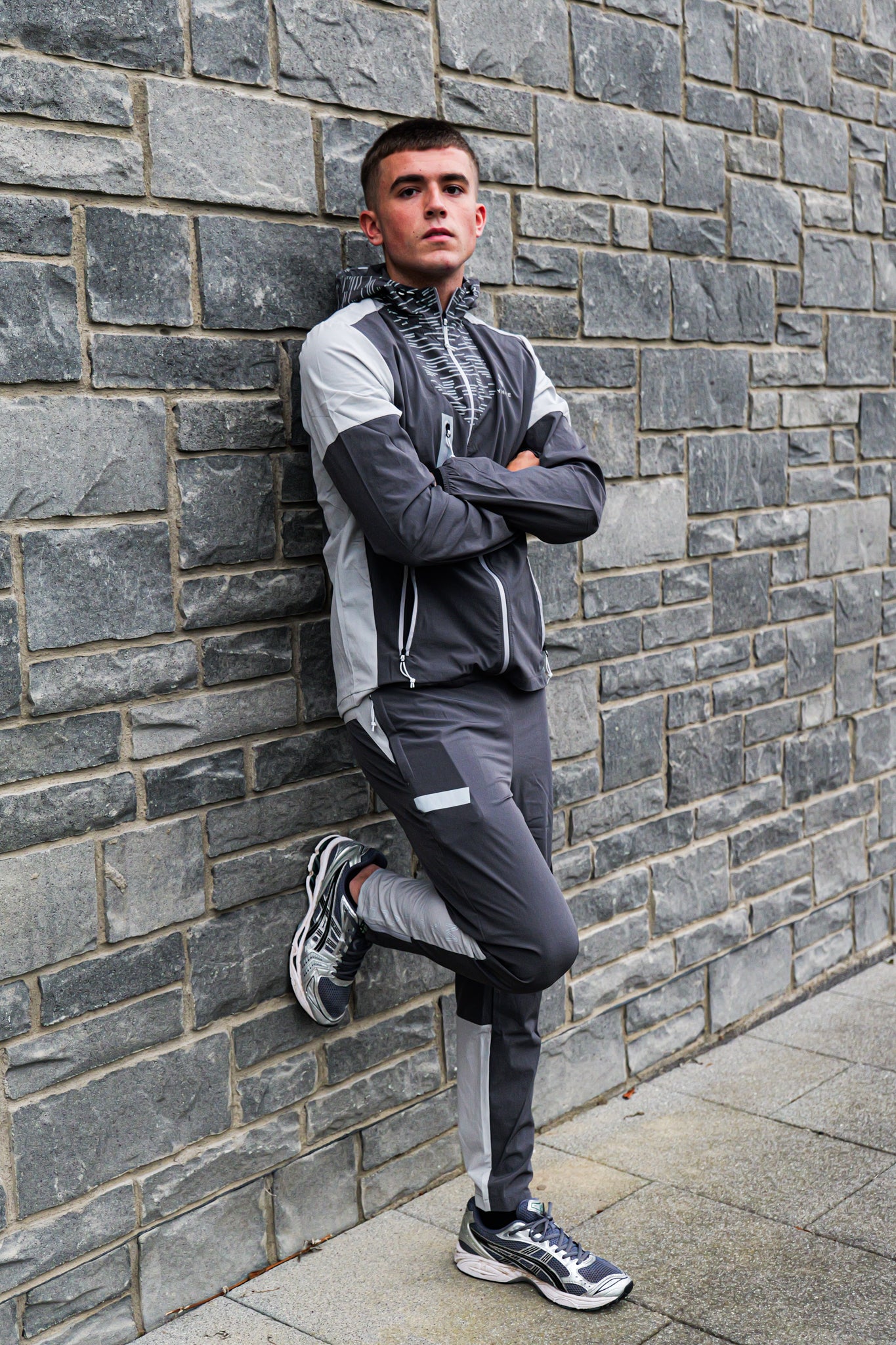 FlashMode Hoodie Charcoal Grey White Grey